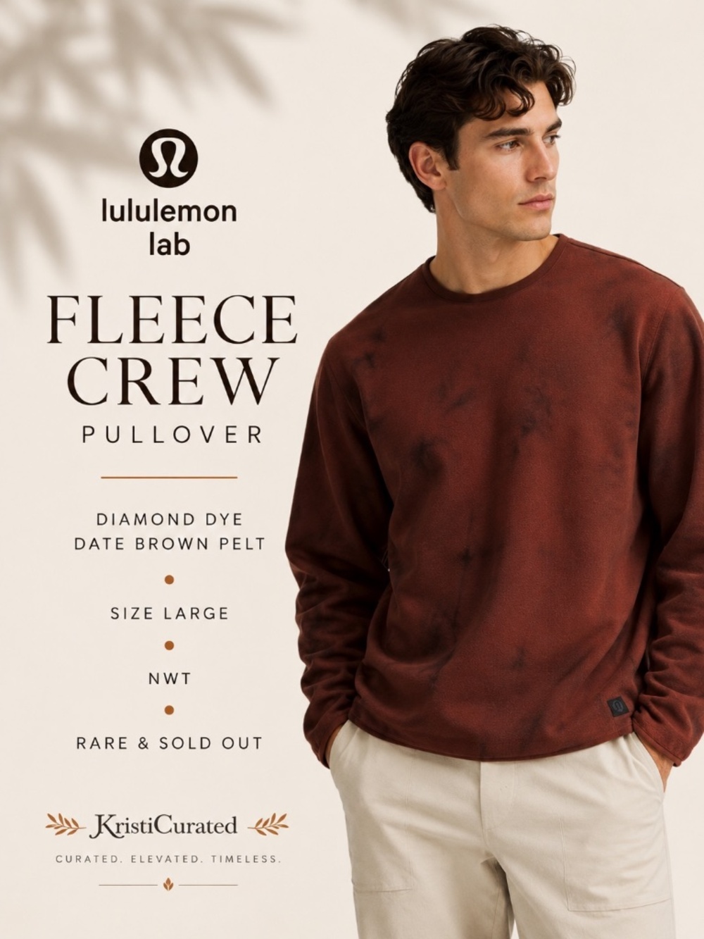 🤎 Lululemon lab Fleece Crew Pullover Diamond Dye Date Brown Pelt NWT Rare Size